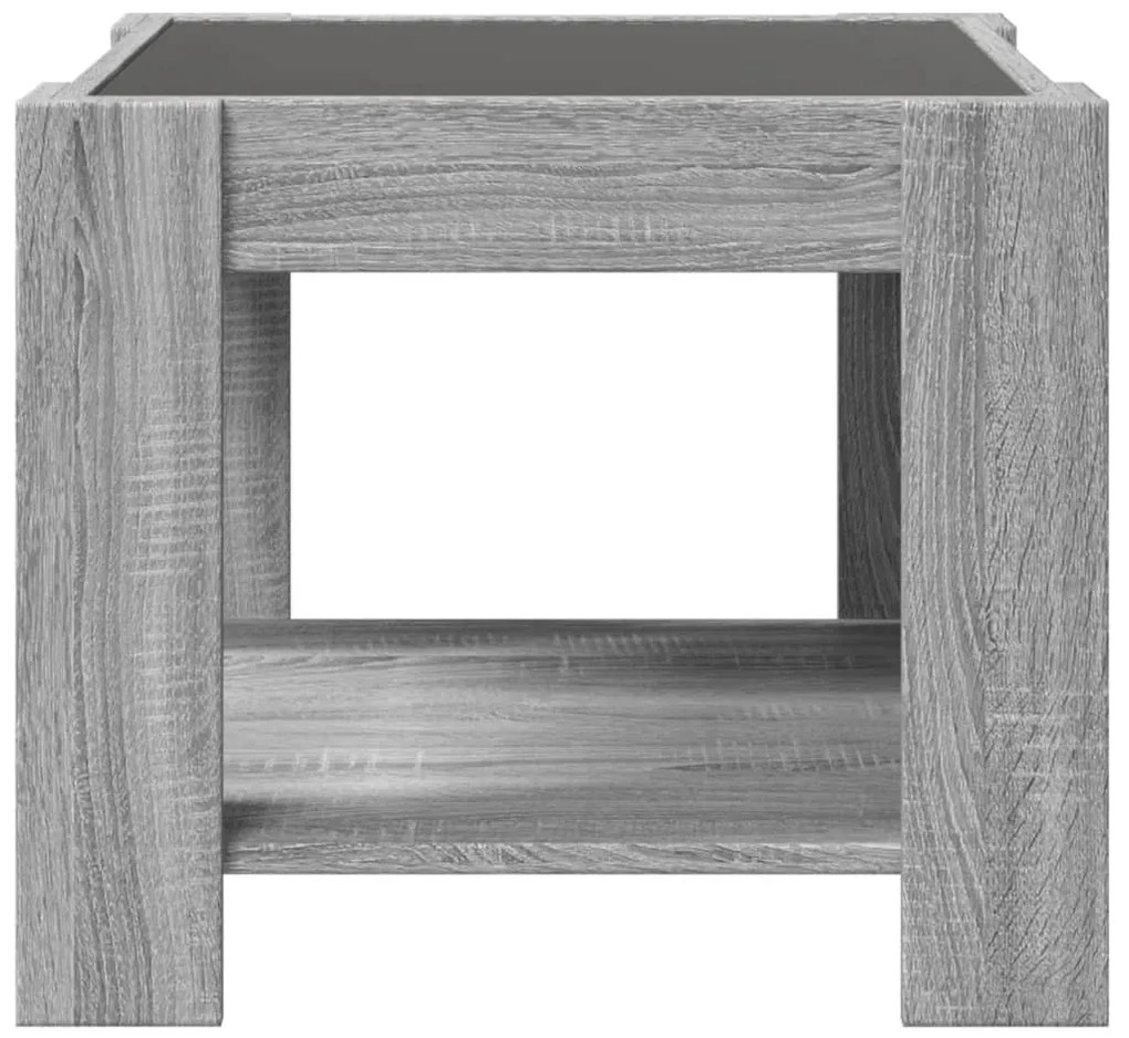 szürke sonoma szerelt fa dohányzóasztal LED-del 53 x 53 x 45 cm