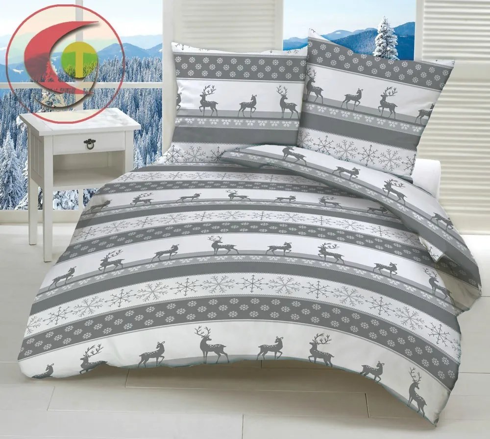 Csodálatos karácsonyi szürke pamut ágynemű DeLuxe 140x200 cm-es szett csomagolás Ágynemű mérete: 140x200 cm, A csomag tartalma: Készletcsomagolás