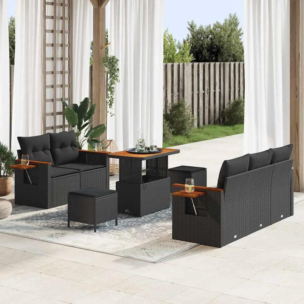Kerti Kanapé Szett párnával 8 pcs Fekete 90 x 55 x 71 cm