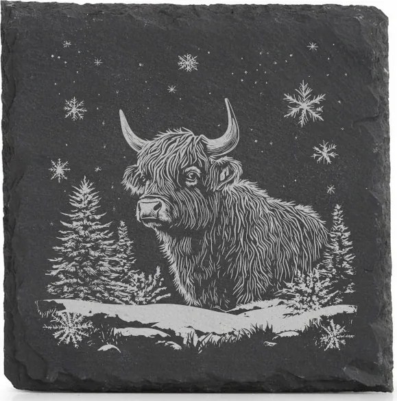 Karácsonyi kő alátét bögre alá x4 Karácsonyi tehén a hóban