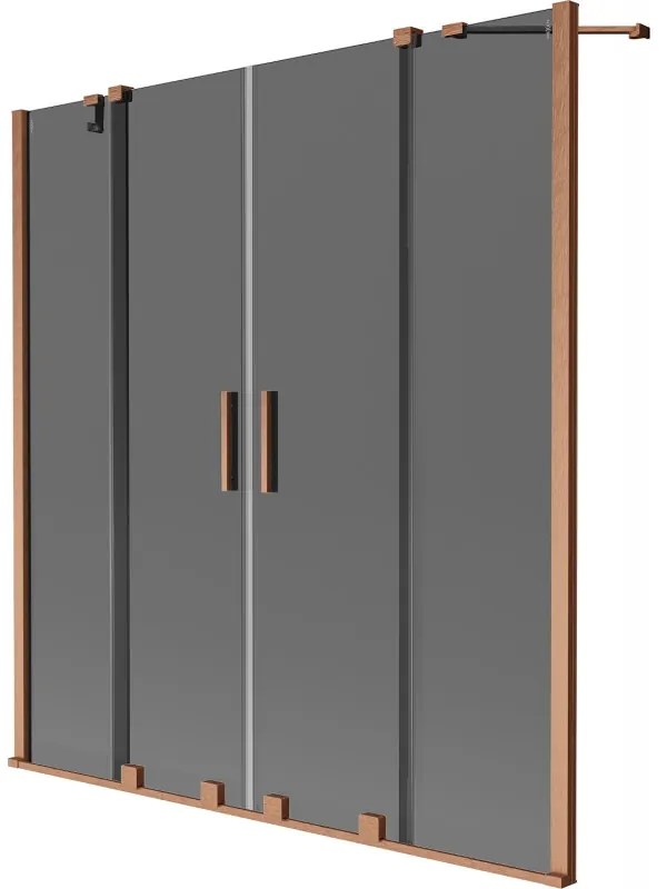 Mexen Velar Duo, 2 szárnyas eltolható kádparaván 140 x 150 cm, 8mm szürke üveg, rézmatt, 896-140-000-42-65