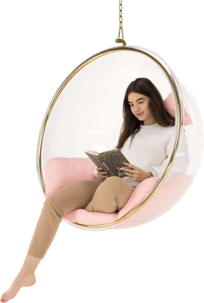 Függő fotel, átlátszó/arany/rózsaszín, BUBBLE NEW TYP 1