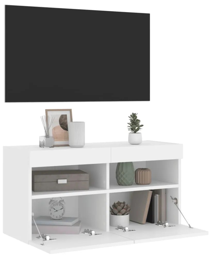 fehér falra szerelhető TV-szekrény LED-lámpákkal 80x30x40 cm