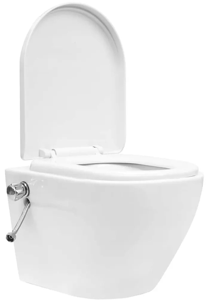 Fehér kerámia falra szerelhető perem nélküli WC tartály