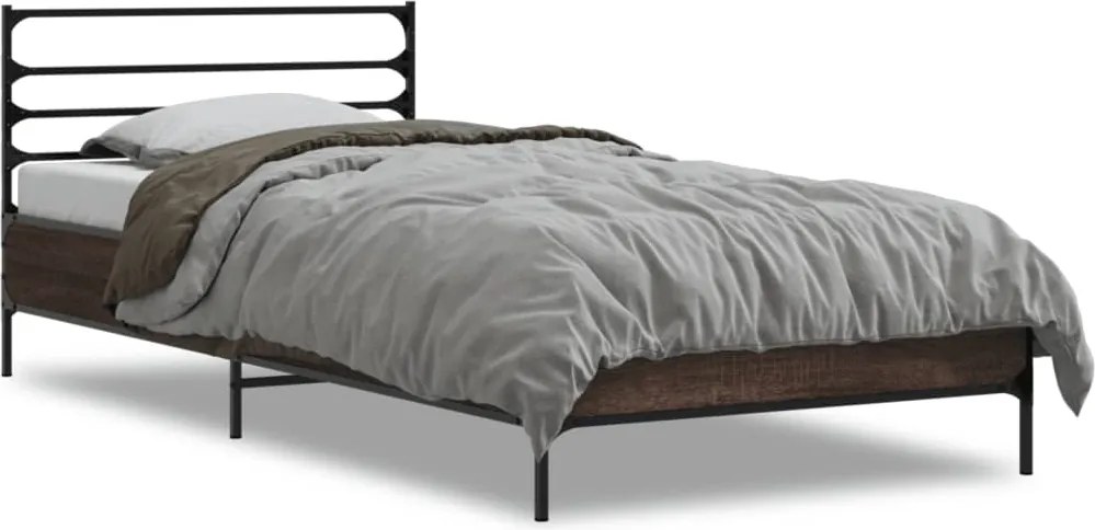 vidaXL barna tölgyszínű szerelt fa és fém ágykeret 90 x 190 cm
