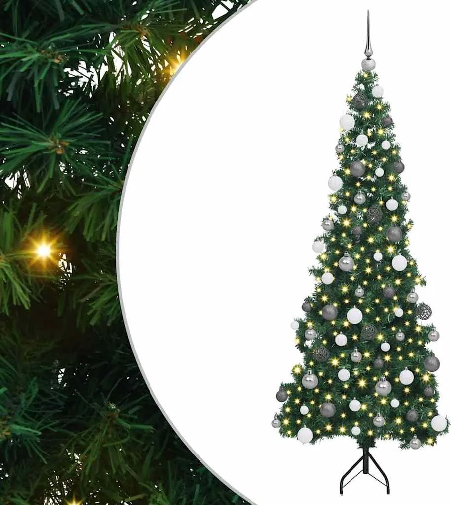 vidaXL Sarok Műkarácsonyfa 300 LED-del Zöld 180 cm PVC és fém