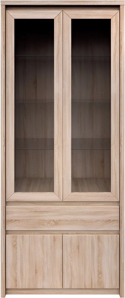 Vitrines szekrény, DTD laminált, tölgy sonoma, NORTY TYP 3
