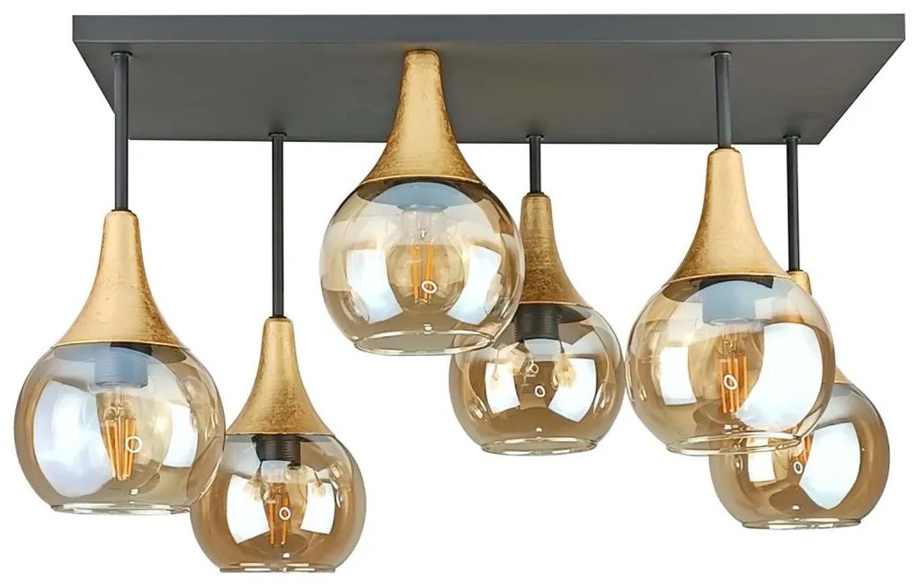 Felületre szerelhető csillár SOMA 6xE27/60W/230V fekete/arany/füstös bézs