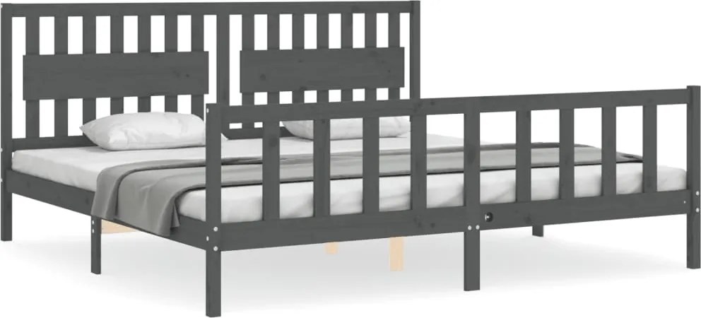vidaXL szürke tömör fa ágykeret fejtámlával 200 x 200 cm