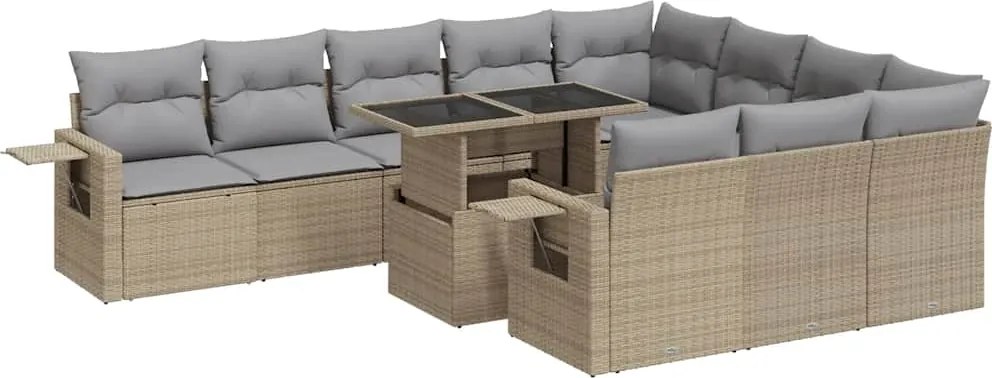 vidaXL 11 részes bézs polyrattan kerti ülőgarnitúra párnákkal