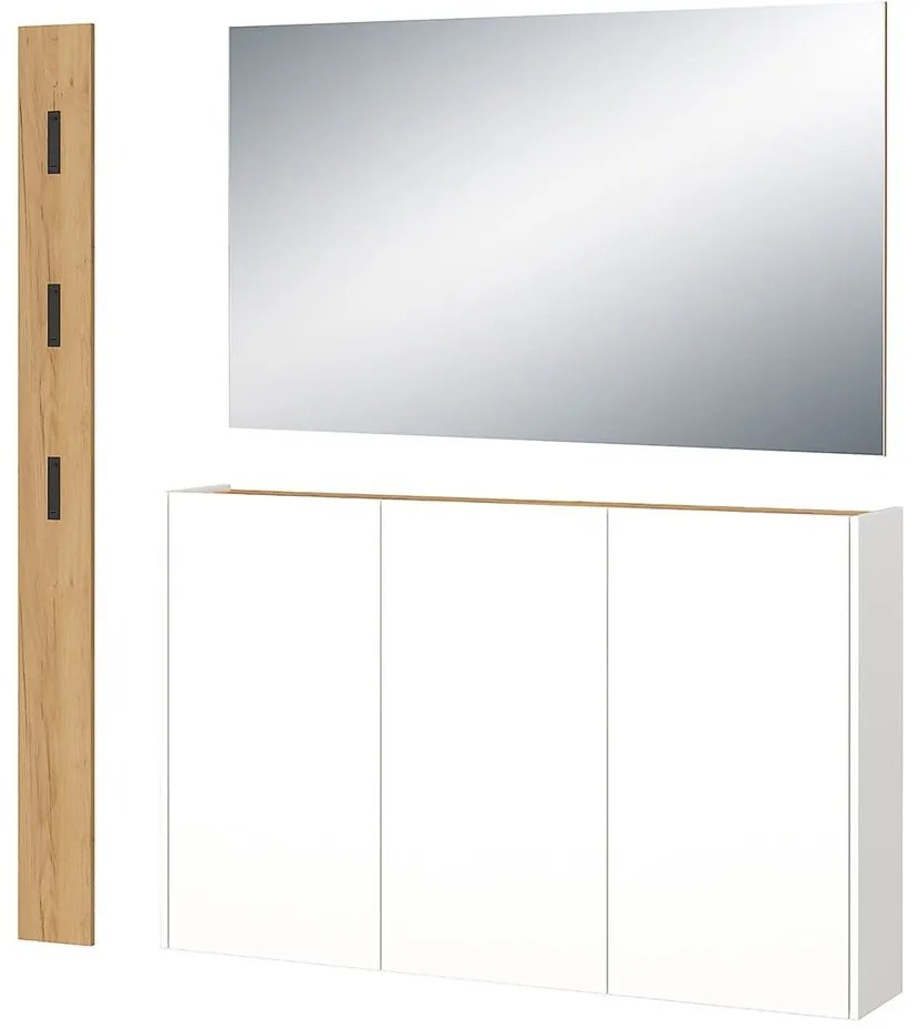 Fehér-natúr színű előszoba bútor tölgyfa dekorral Libbiano – Germania