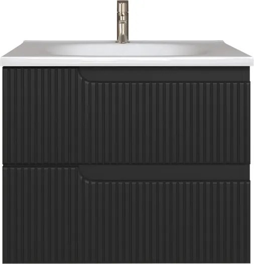 Piramida EURIDIKA fali fürdőszobabútor - műmárvány mosdóval -2 fiókos - PINO FEKETE - 65 x 48 x 53 c