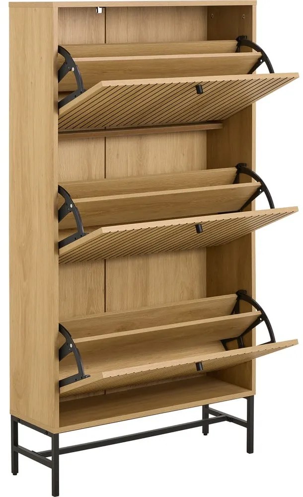 Natúr színű billenő ajtós cipőtartó tölgyfa dekorral 72x140x25 cm Albany – Actona