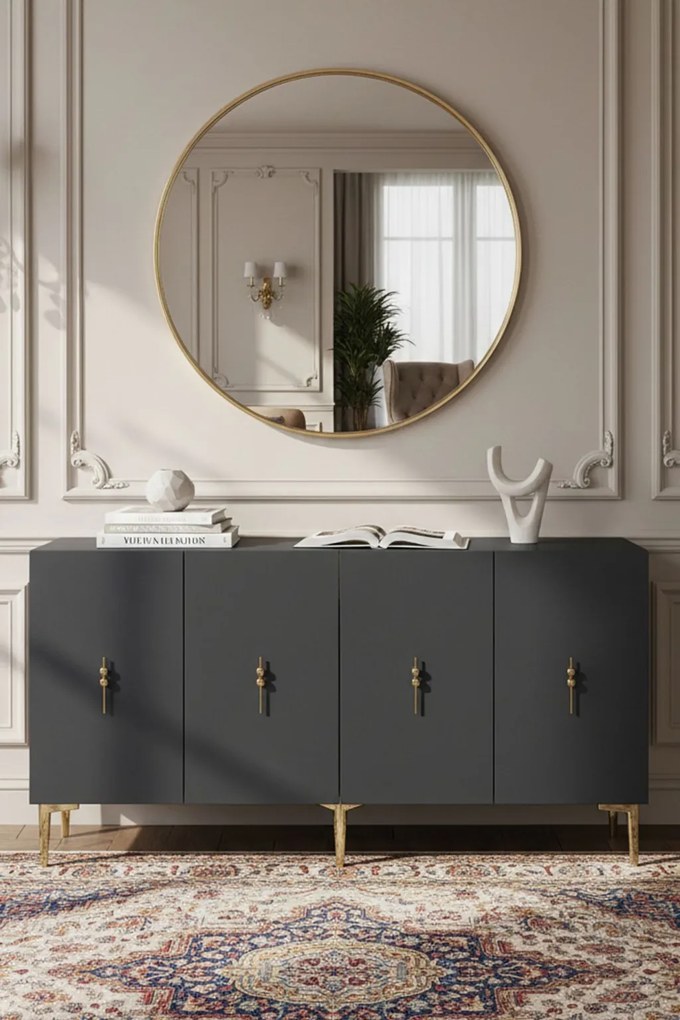 Komód, antracit-arany, 125 cm