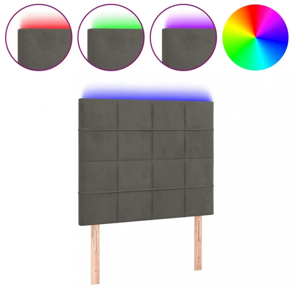 sötétszürke bársony LED-es fejtámla 100x5x118/128 cm