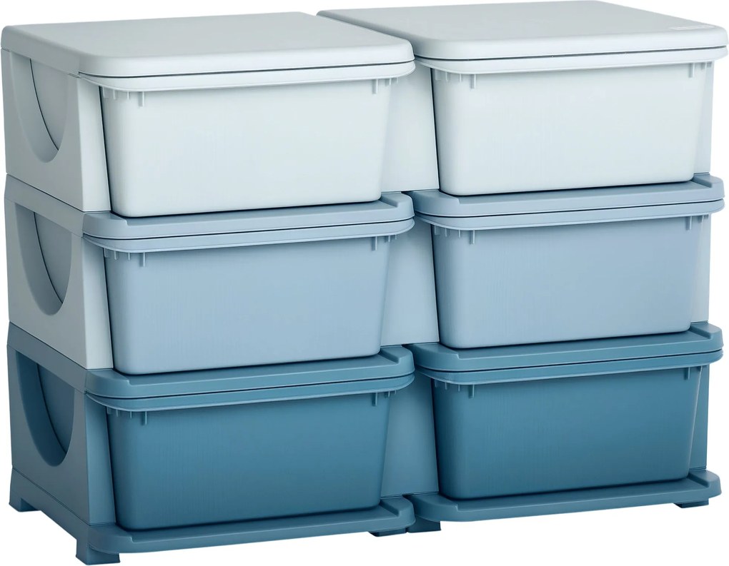 HOMCOM Gyerek Fiókos Szekrény Tároló Hellyel Színes Játék Szervező Játék Ládával Hat Szint a Gyerekszobához 3-6 Éves Gyerekbútor Kék 75 x 37 x 56,5 cm