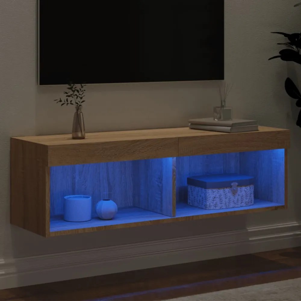 sonoma tölgy színű TV-szekrény LED-világítással 100x30x30 cm