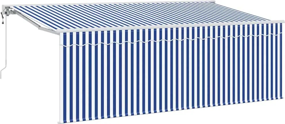 vidaXL Behúzható napellenző Csíkos Kék 350 x 200 cm szövet