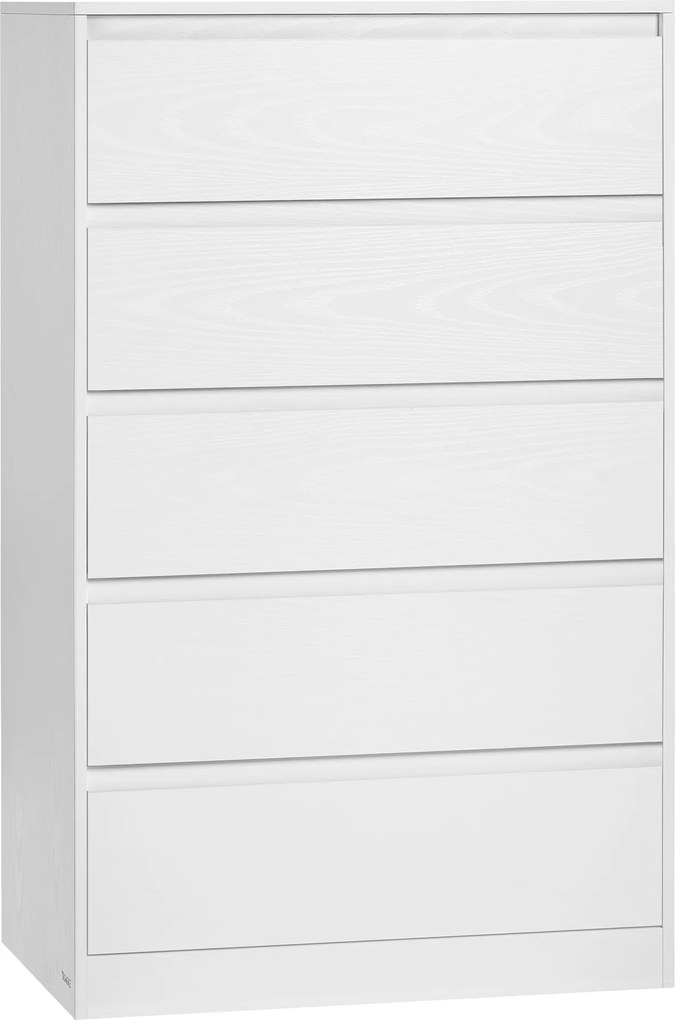 KAILYN kollekció - Modern komód, hófehér fiókos szekrény 5 fiókkal, 40 x 60 x 97,4 cm