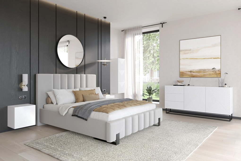 Asha komód 167 cm kétajtós fiókos - matt fehér / fekete vázzal