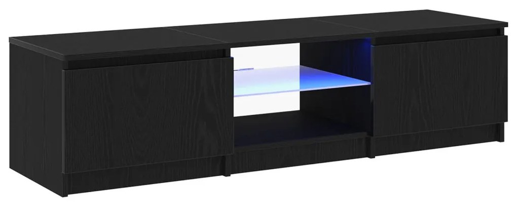 TV Szekrény LED Fénnyel, Fekete Tölgy, 140x40x35,5 cm, Fa Műanyag