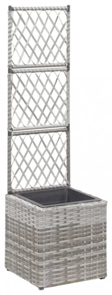 szürke rácsos polyrattan virágtartó 1 kaspóval 30 x 30 x 107 cm