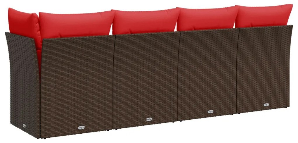 4 személyes barna polyrattan kerti kanapé párnákkal