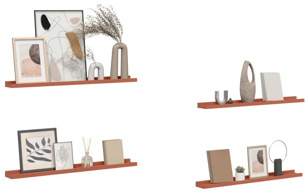 Falpolc polcokkal tárolóval 4 pcs Piros 80 x 9 x 3 cm Faanyag