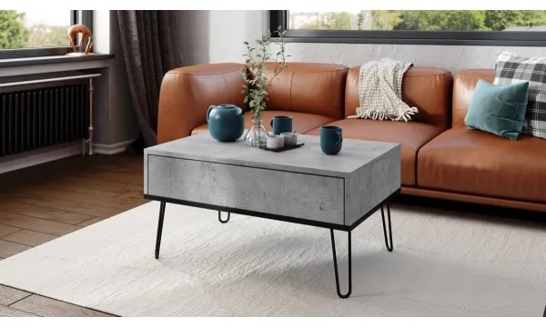 HALIJA konferenciás asztal emelhető lappal, polccal, szürke beton/fekete