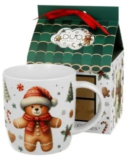 Karácsonyi porcelán bögre mézeskalács macis házikó díszcsomagolásban 400 ml