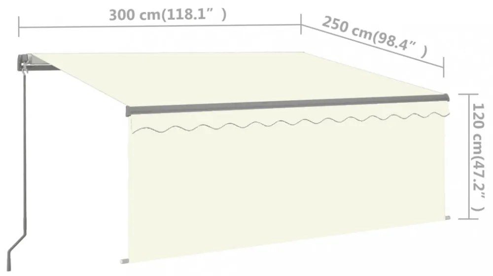 krémszínű LED-es kézzel kihúzható napellenző redőnnyel 3x2,5 m