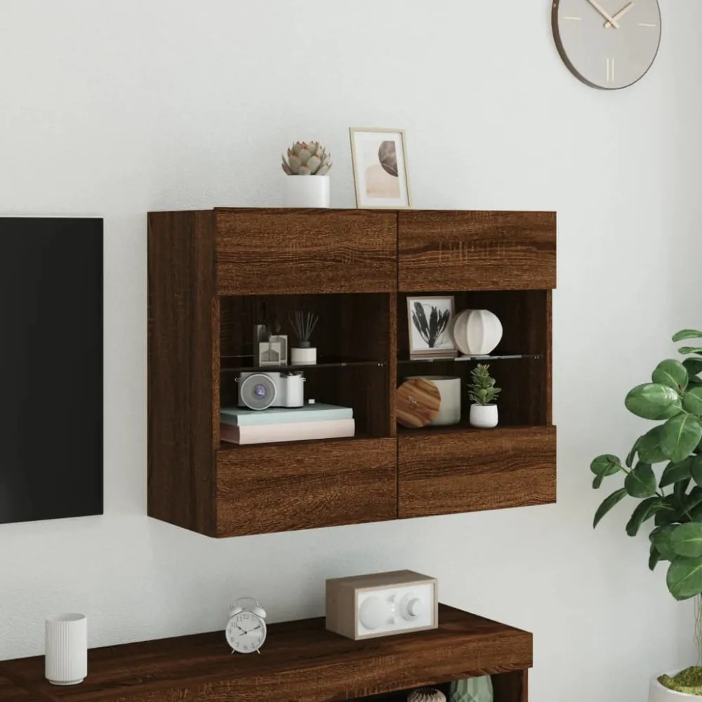 barna tölgyszínű fali TV-szekrény LED-del 78,5x30x60,5 cm