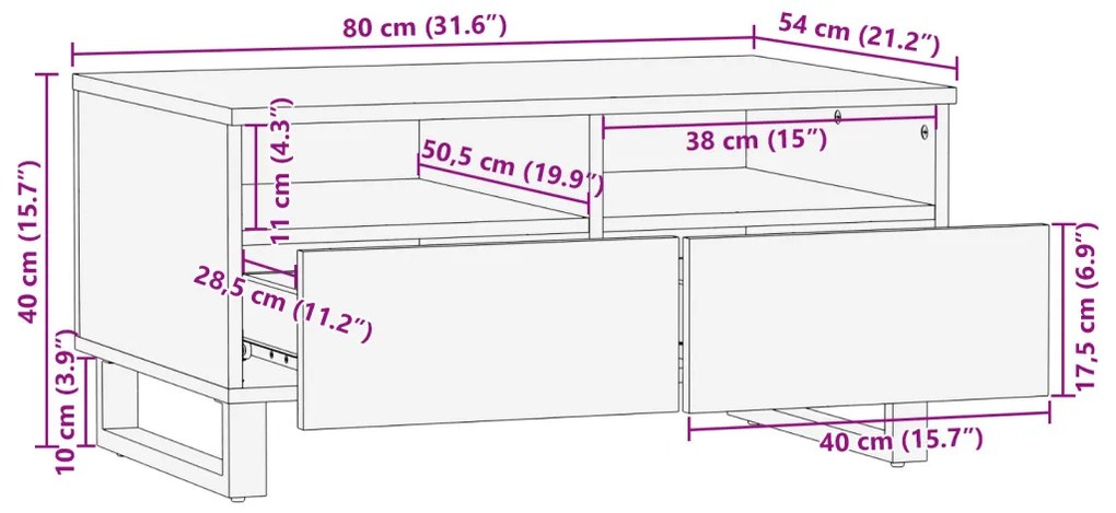 Kávézóasztal 80x54x40 cm Tömör Mangó Fából