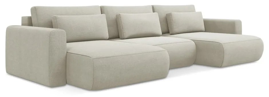 Bézs kinyitható-tárolóhelyes (U alakú) sarokkanapé Kapua – Makamii