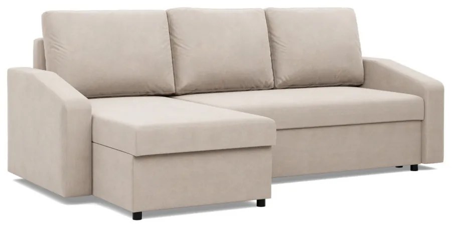 Zeus sarokkanapé, 2 ágyneműtartóval, döntött kartámasz, bársony, univerzális oldal, bonell töltet, bézs