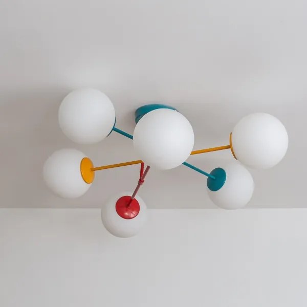 Felületre szerelt MOON csillár 6xE27/15W/230V türkiz/sárga/piros