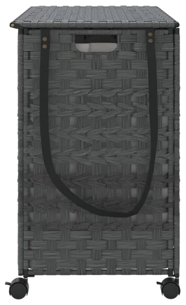 szürke rattan szennyeskosár kerekekkel 66x35x60 cm
