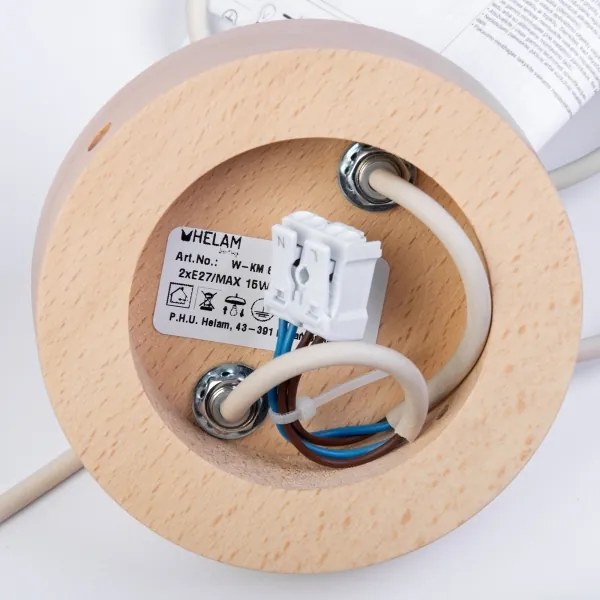 Kábeles függőlámpa WOODSTOCK 2xE27/15W/230V fa/krémszínű