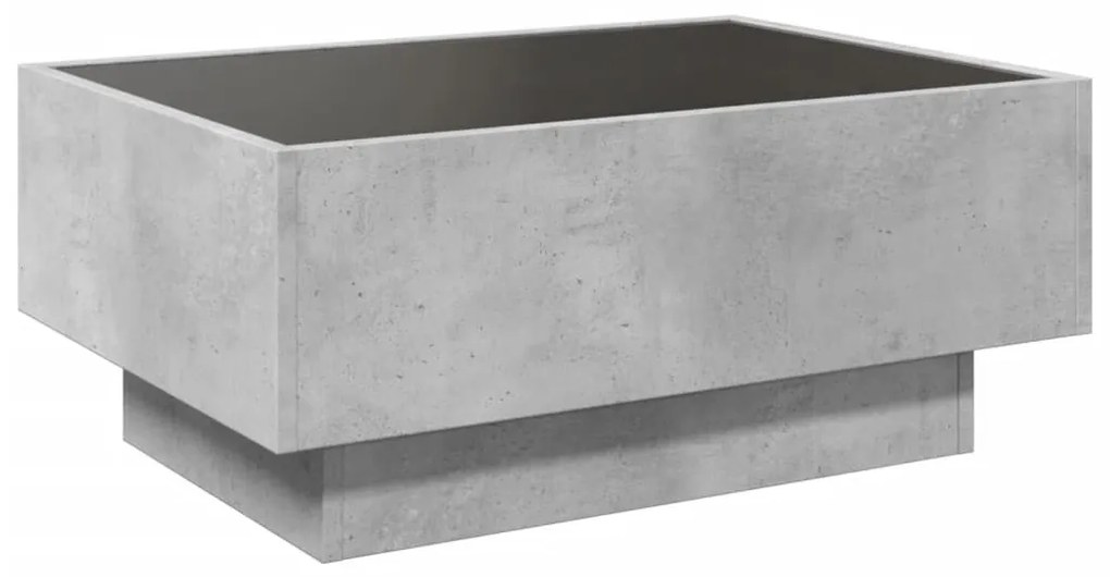 betonszürke szerelt fa dohányzóasztal LED-del 70 x 50 x 30 cm