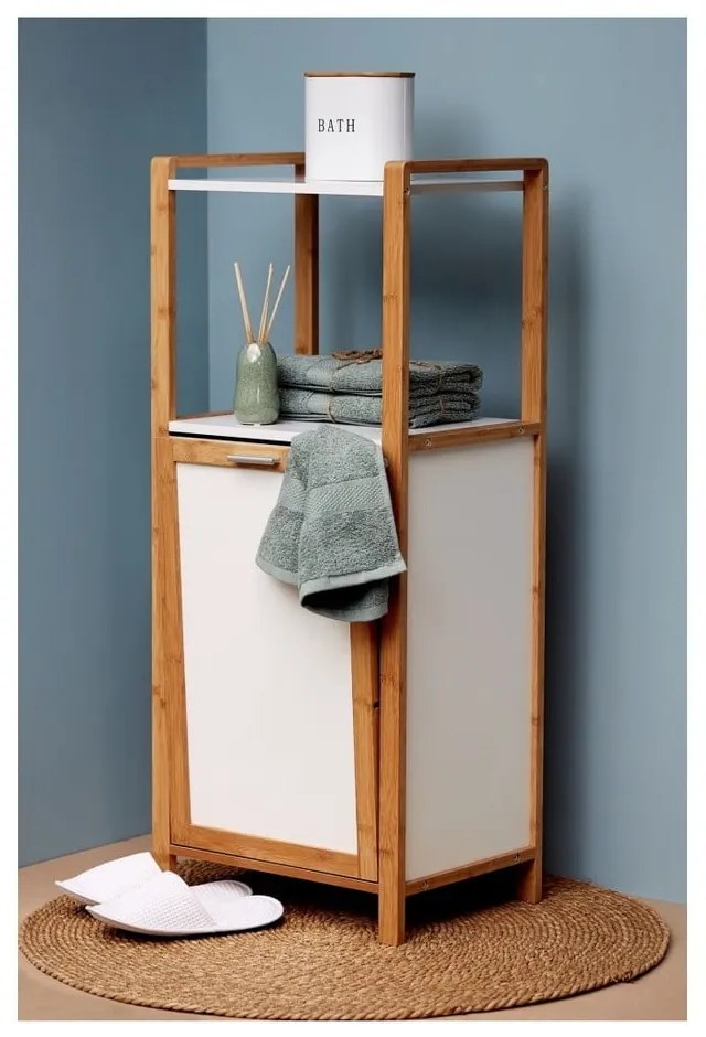 Fehér-natúr színű bambusz fürdőszobai polcos állvány 40x95 cm Finja – Wenko