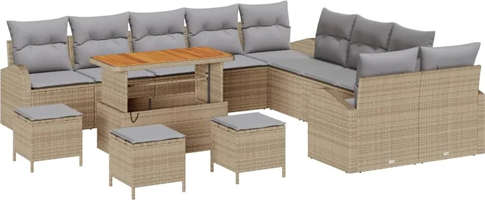 vidaXL Kerti Kanapé Szett párnával 14 pcs Bézs polirattan