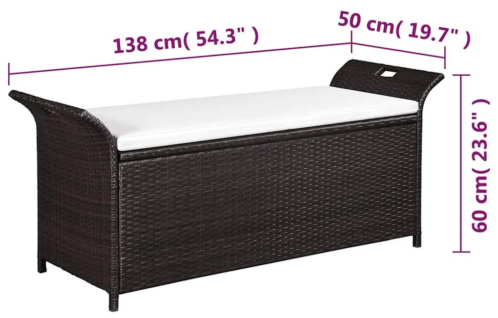 barna polyrattan tárolópad párnával 138 cm