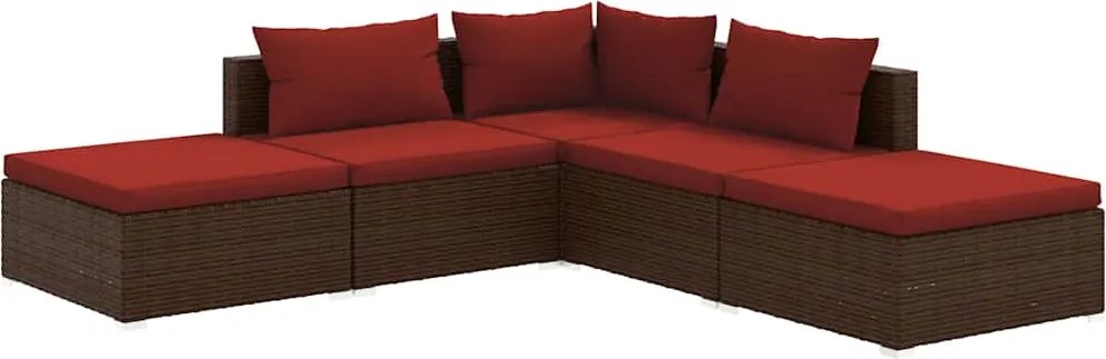 vidaXL 5 részes barna polyrattan kerti ülőgarnitúra párnákkal