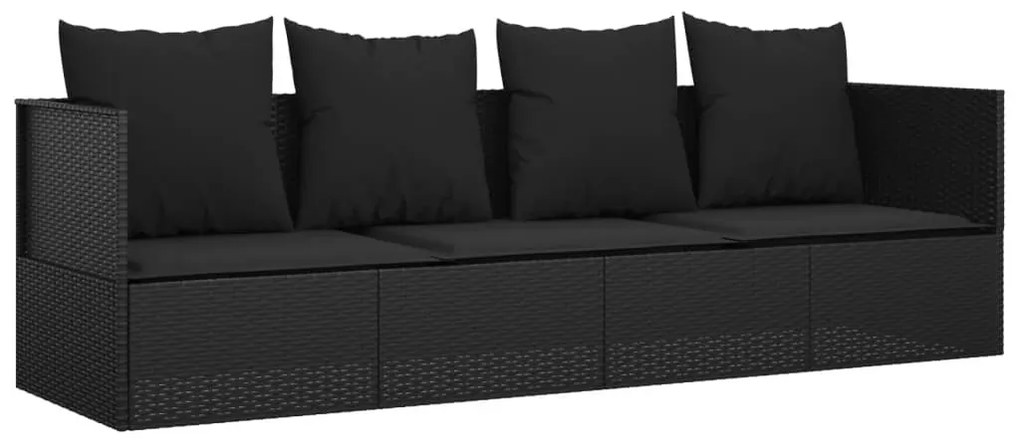 Fekete polyrattan kültéri társalgókanapé párnákkal
