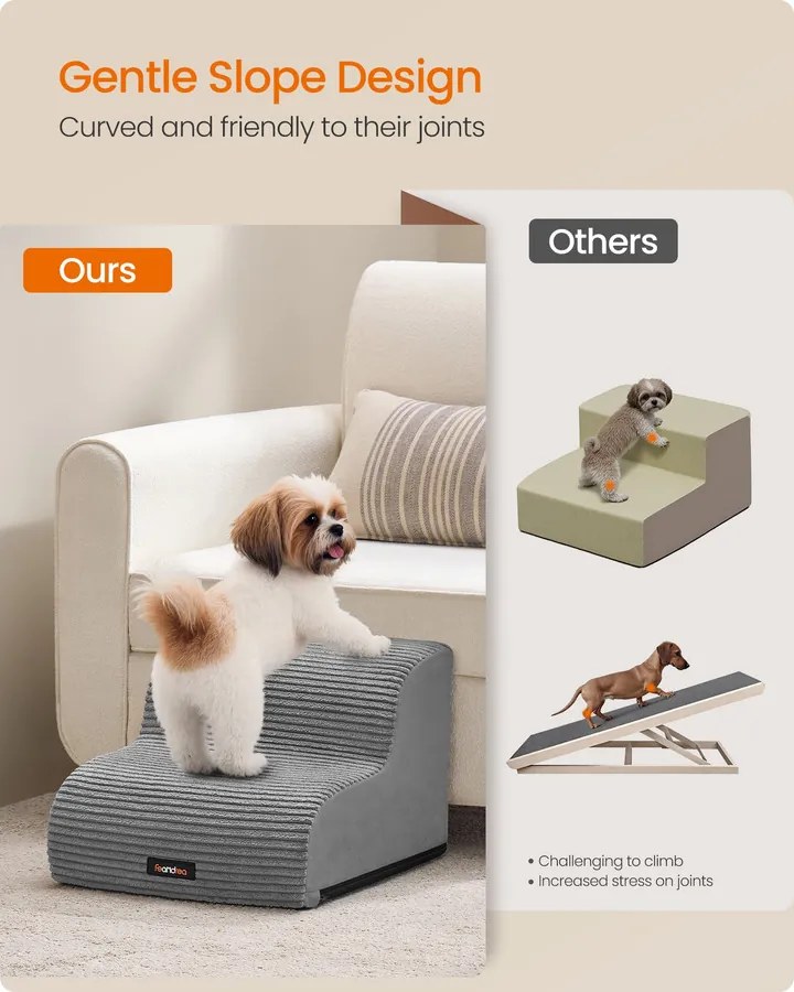 2 lépcsős kutyalépcső ágyhoz, vízálló, csúszásmentes, mosható huzattal – szürke