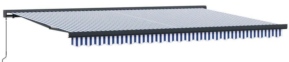 Manuálisan behúzható napernyő kék és fehér 500x300 cm