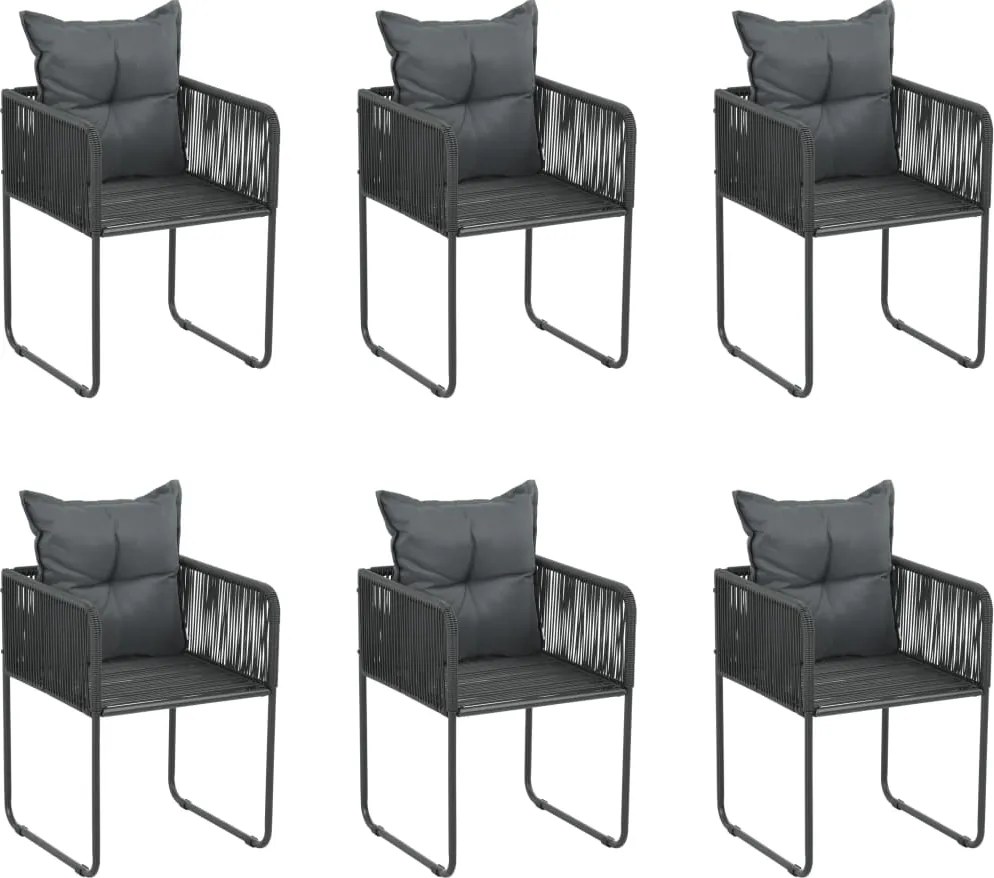 vidaXL 6 db fekete polyrattan kültéri szék párnával