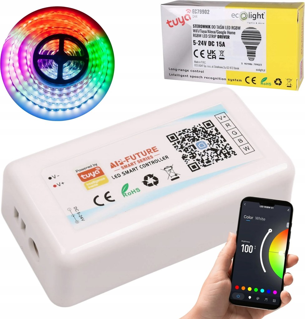 Tuya Rgbw Led vezérlő 15A 180W 12V – Intelligens Led szalag vezérlés