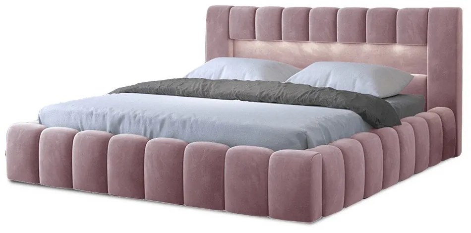 Rózsaszín kárpitozott ágyneműtartós franciaágy ágyráccsal 140x200 cm Lamica – ELTAP