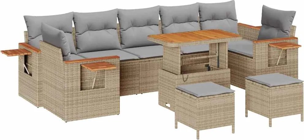 vidaXL Kerti Kanapé Szett 13 pcs Beige és Világosszürke polirattan